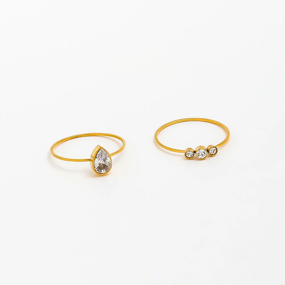 High End 18K PVD Gold Plated Dainty Water Drop Zircon Ring New Stainless Steel Jewelry Tarnish Free Gold Jewelry