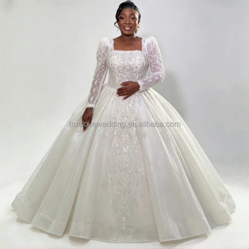 Customize New Style Luxury Elegant Beaded Embroidery Long Sleeve Wedding Dress
