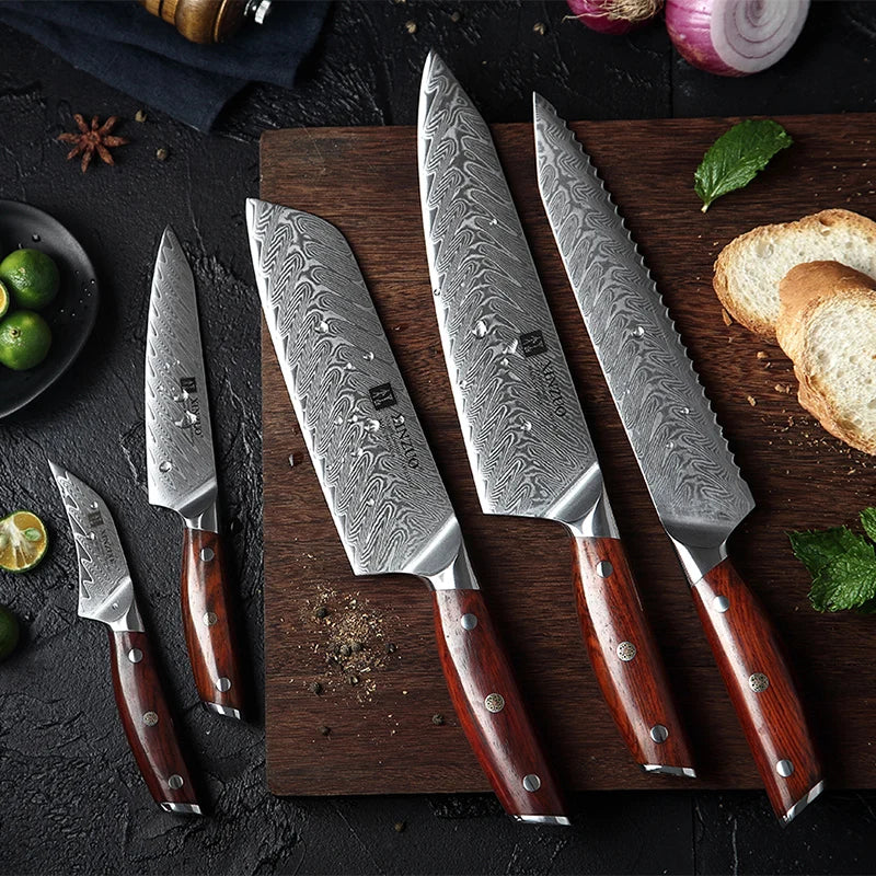 5 PCS Professional Carbon Steel Damascus Kitchen Knife Set