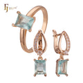 FJ Fallon Fashion Jewelry Solitaire Big Lake Blue CZ Jewelry Set Plated in Rose Gold Brass Based