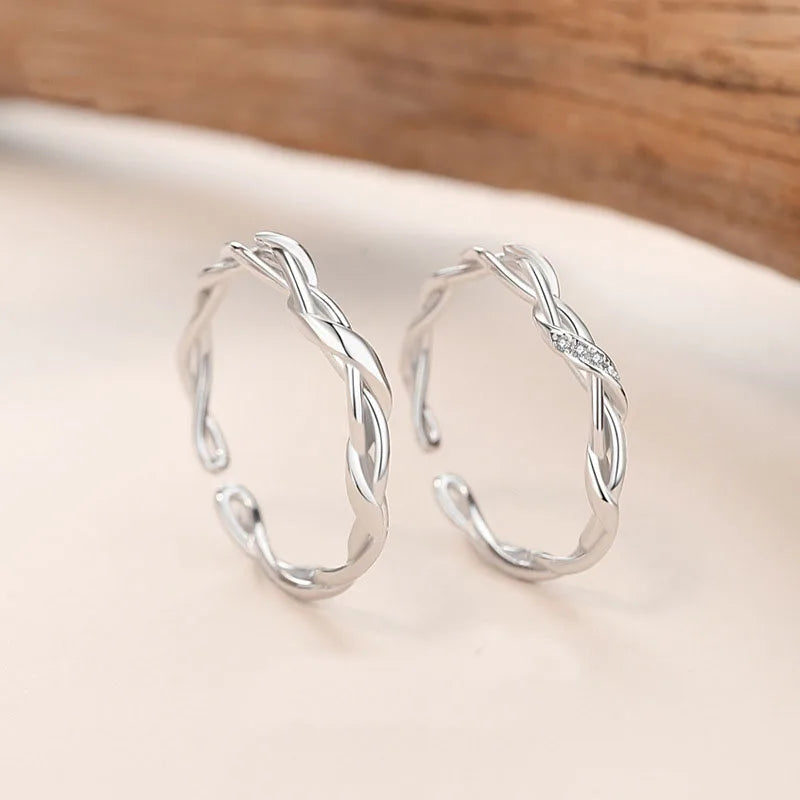 Wholesale Popular Design Wedding Finger Rings Twisted 925 Sterling Silver Bezel Setting Couple Rings