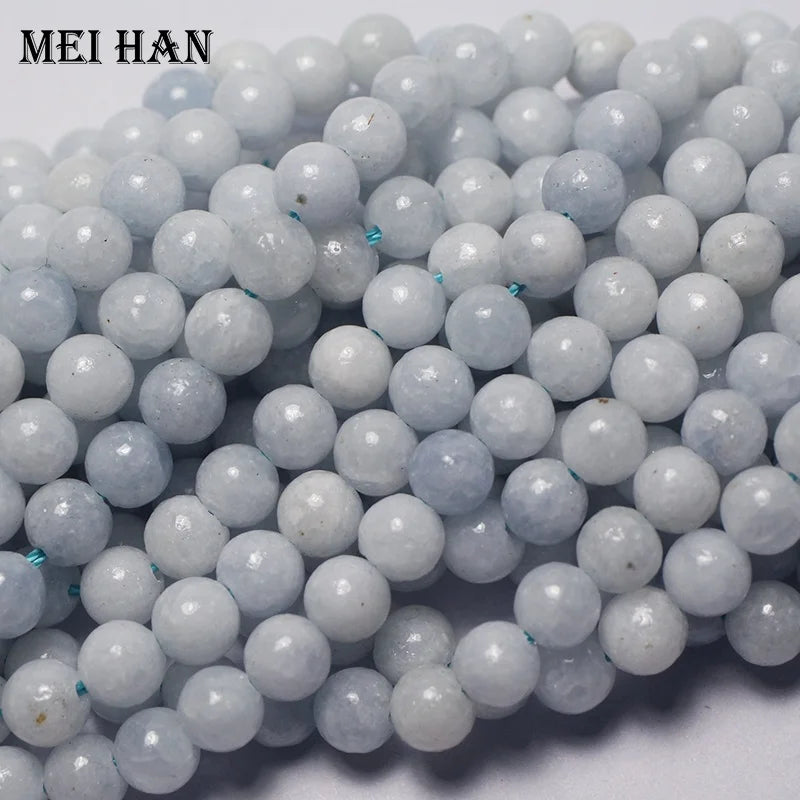 Meiahn Wholesale Natural Blue Calcite Selenite Smooth Round Loose Beads Stones for Jewelry Making Design DIY
