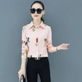 Fashion Chiffon Women Pink Shirts Turn-down Collar Women Blouse Long Sleeve Office Lady Button up Shirt Loose Ladies Tops