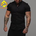 Custom Men's Summer Casual Breathable Stand Collar Short Sleeve Slim Fit Button Down Shirts