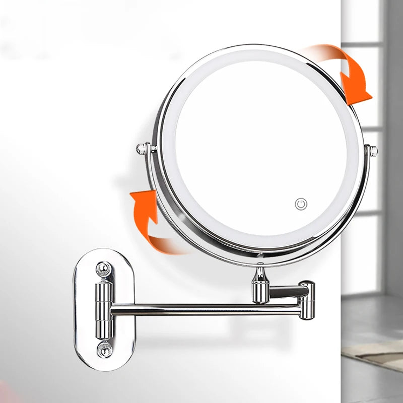 Wholesale Hotel Bathroom Wall Round Foldable Makeup Mirror with Led Lights