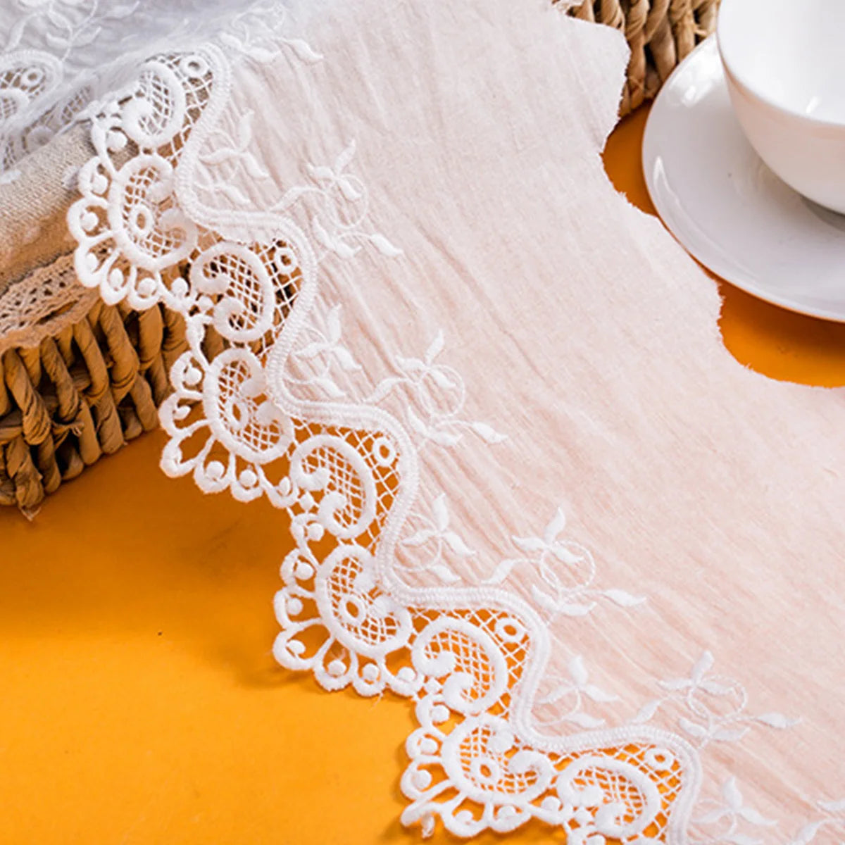 1 Yard Hollow Cotton Cloth Embroidery Lace Trim Ribbon DIY Garment Wedding Dress Decoration