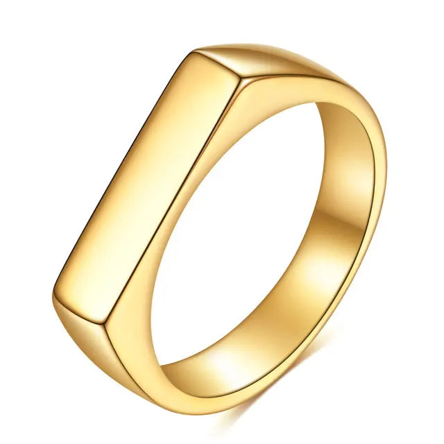 Gold Plated Signet Rings Size 4-12 Stainless Steel Waterproof Square Band Flat Top Signet Women Men's Ring Design