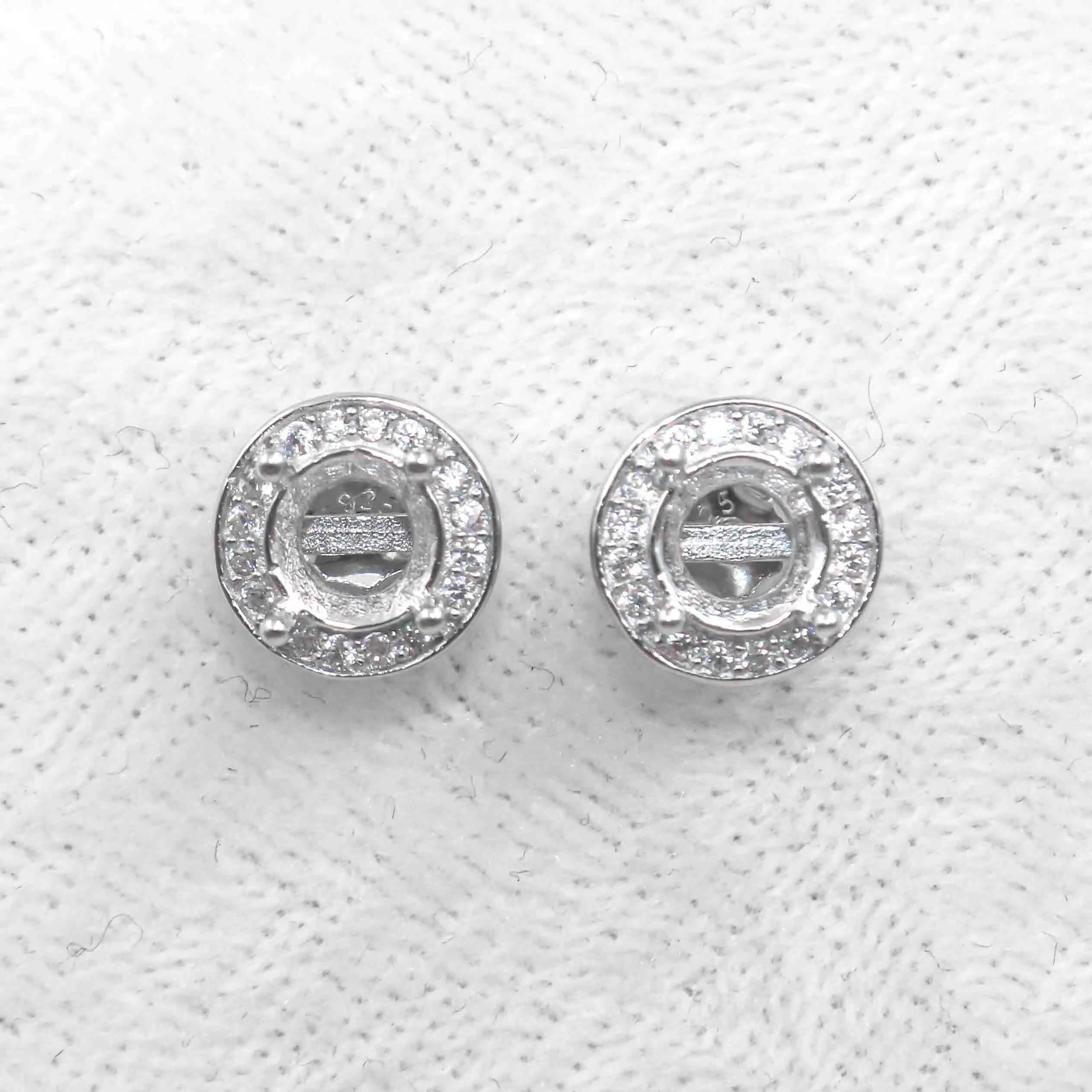 Sterling Silver 6*6mm Semi Mount Stud Earrings Empty Frame Support Blank Setting S925 Base Without Center Stone for DIY Inlay