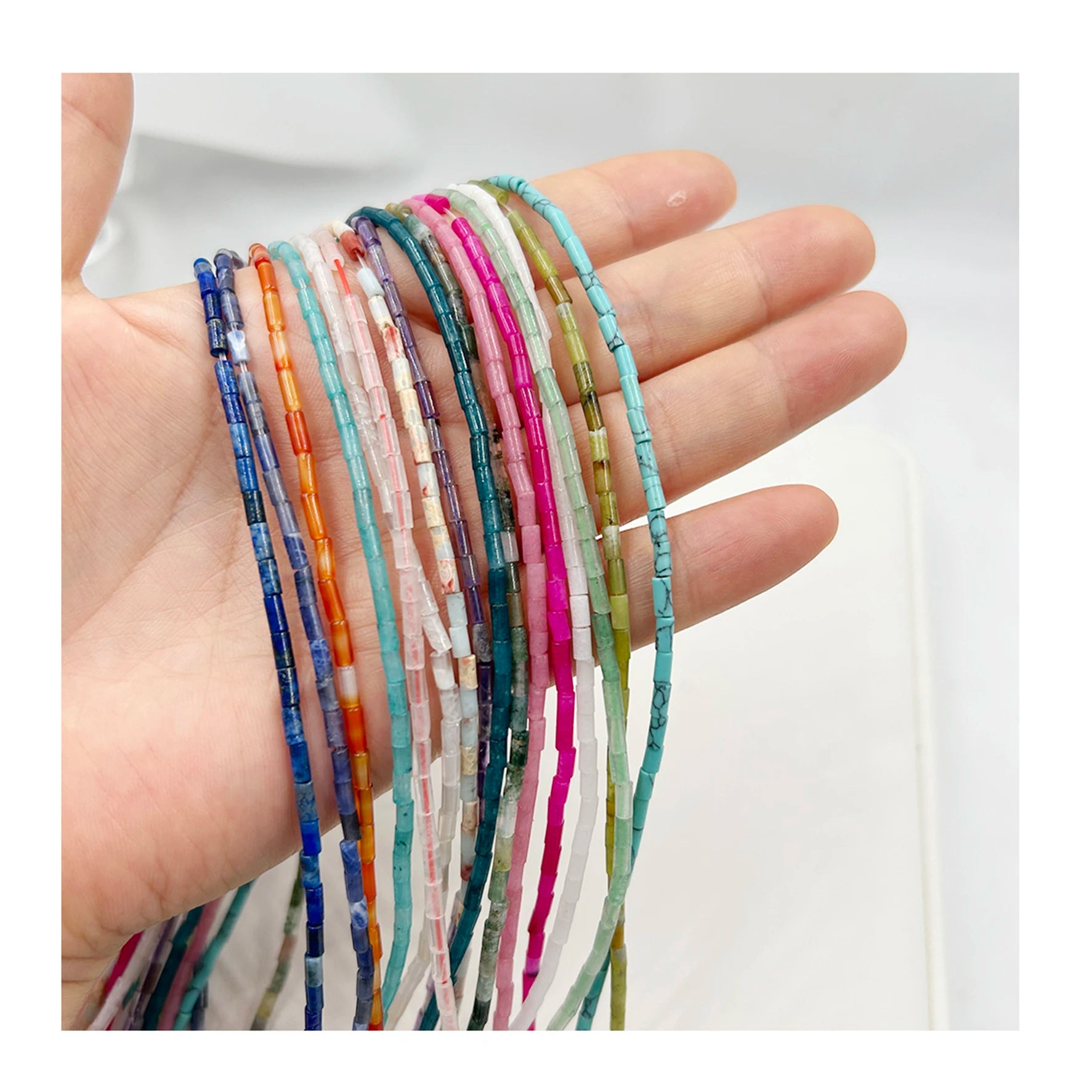 2mm Tube Beads String Calibrated Size Blue Natural Gemstone Precious Stones Including Jade Lapis Agate Topaz Blue Color
