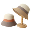 New Ladies Women Sun Hats 3 Color Block Paper Straw Wide Brim Beach Hat Cloche Hat for Travel Outdoor