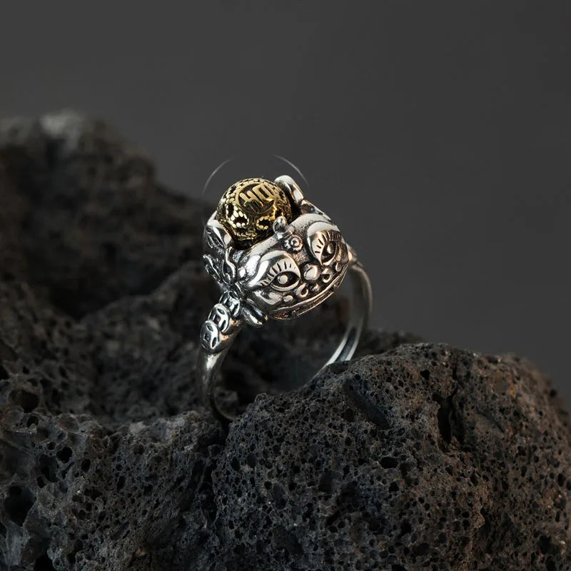 Vintage 925 Sterling Silver Wholesale Buddhist Scriptures Lucky Pixiu Open Rings for Women Men Jewelry