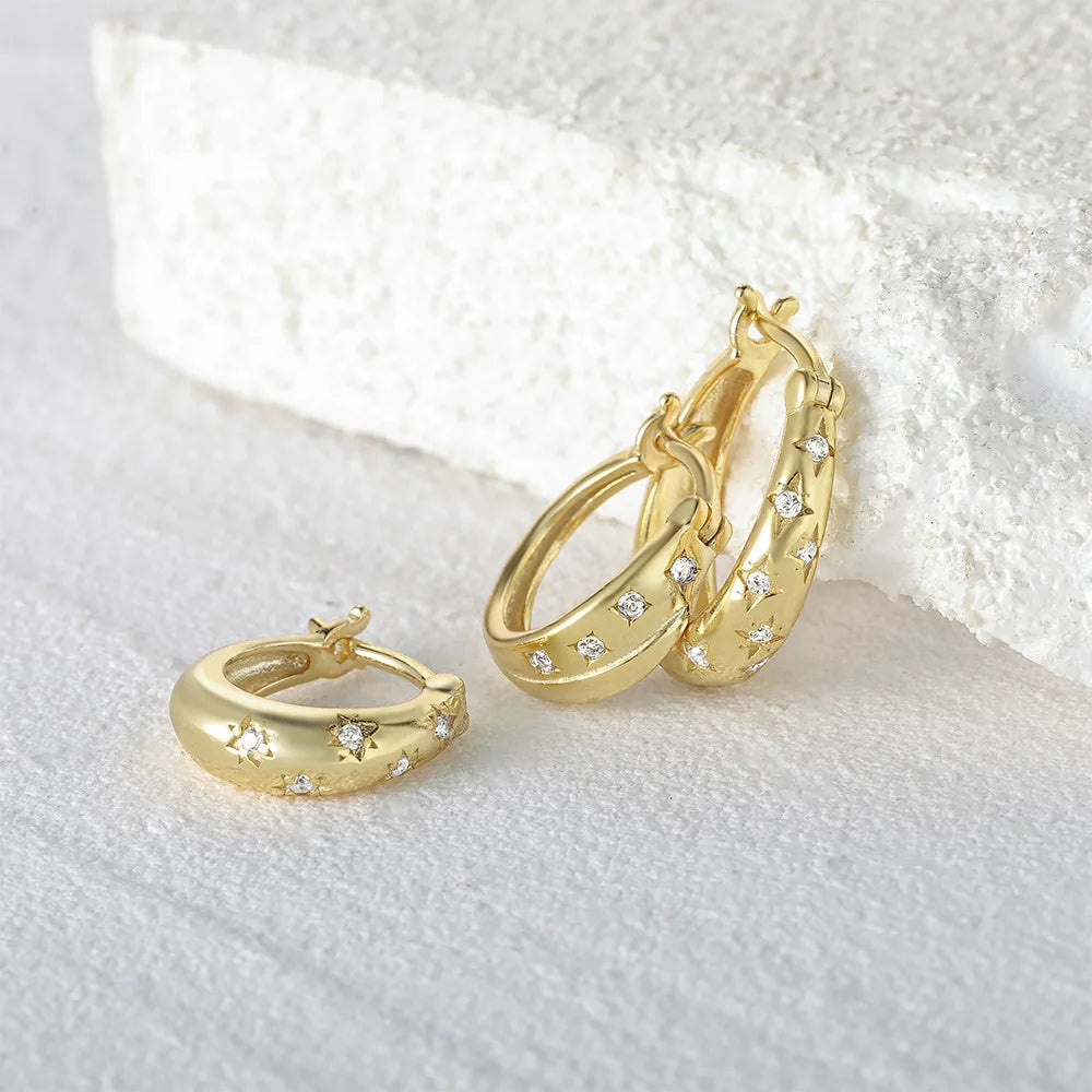 Unique 925 Sterling Silver Gold Plating Dainty CZ Zircon Star Hoop Earring for Women Wholesale