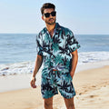 Summer Plus Size Men's Two-Piece Beach Shirt and Shorts Set Short Sleeve Floral Print Quick Dry & Breathable