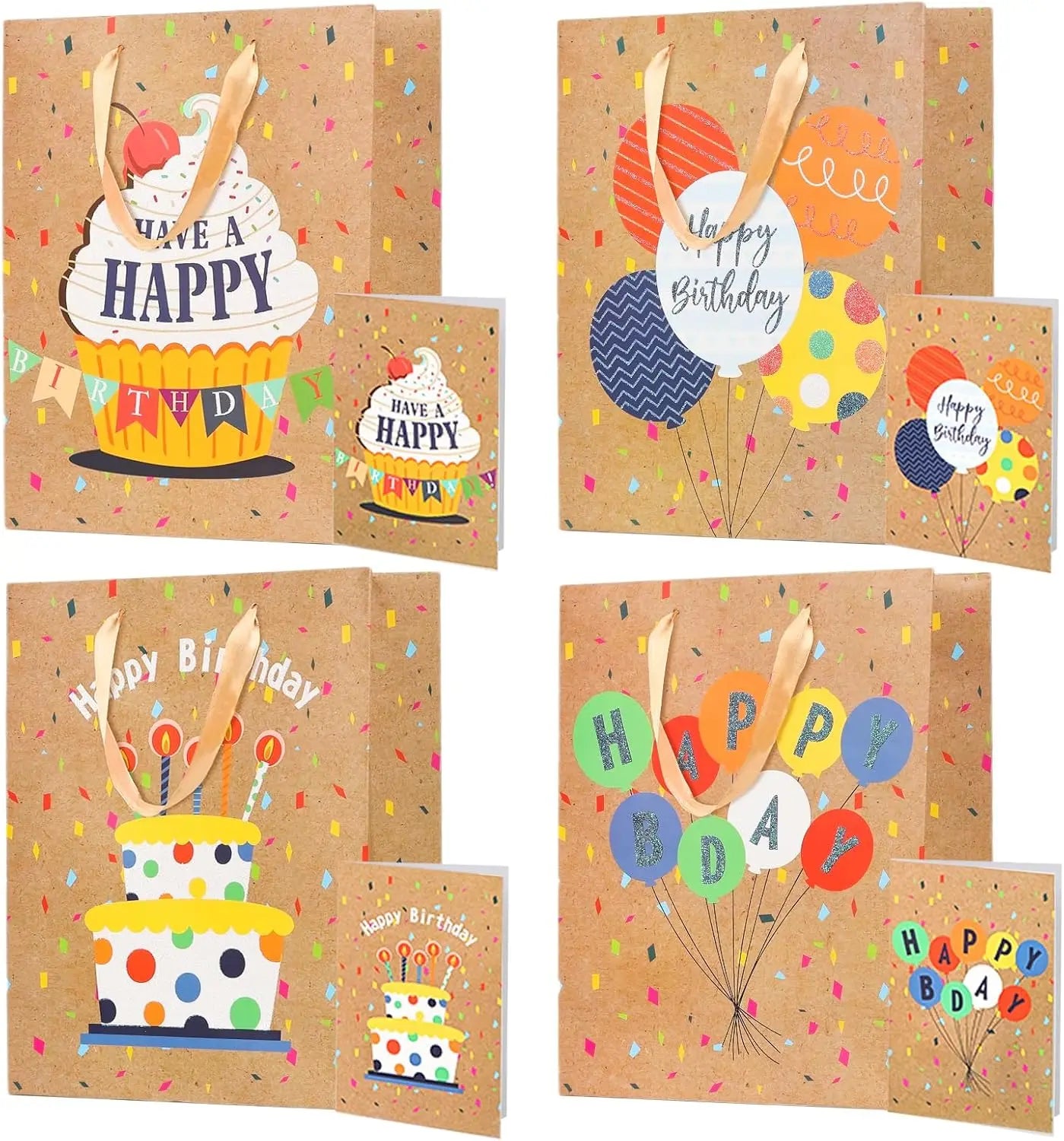 Custom Wholesale Reusable Kraft Paper Gift Bags with Handles - Eco-Friendly Birthday Packaging