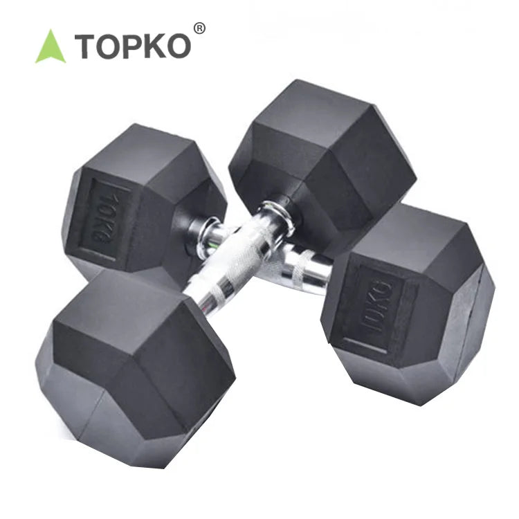 TOPKO Gym Power Training Black Rubber Hexagonal Dumbbells Gym Use 10 kg 40kg 50kg Hex Dumbbell Set for Sale