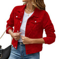 RNSHANGER Fall Women's Denim Jackets Fashion Female Casual Long Sleeve Lapel Solid Button Down Chest Pocket Slim Jean Jacket