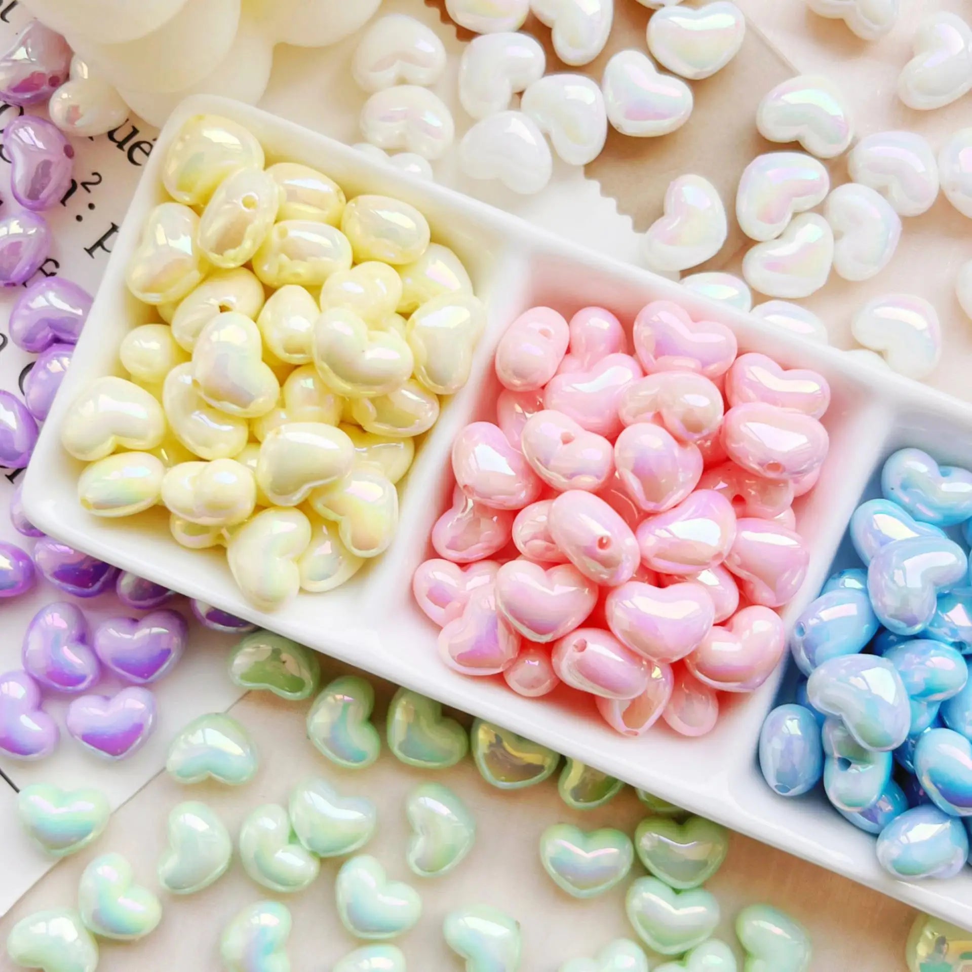 Acrylic Uv Plated Glossy Shiny Love Heart Vertical Hole Beads for Jewelry Making Key Chain Bag Hanging Charms