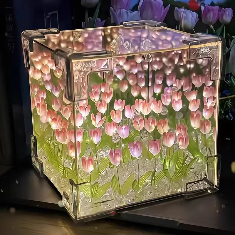 Howlighting DIY Decorative Handmade Garden Tulips Night Light Table Lamps Bedroom Ornaments Craft Tulip Mirror Birthday Gift