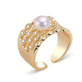 2025 Luxury Wide Ring Jewelry 18K Gold Plated Natural Freshwater Pearl Ring for Women