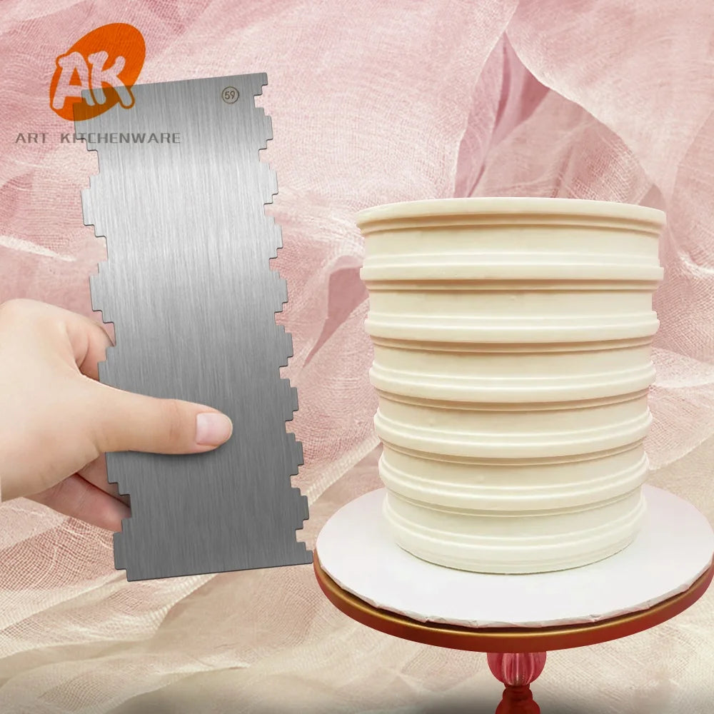 AK Stainless Steel Cake Decorating Scrapers Comb Metal Sawtooth Cream Smoother Cake Tools Custom Logo CS-59