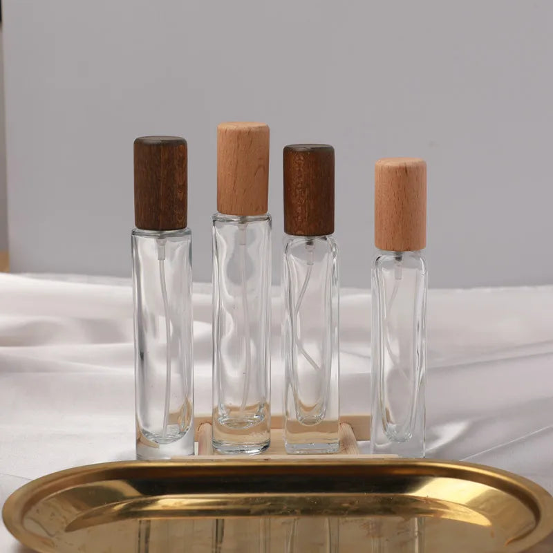 10ml 15ml Small Portable Travelling Size Transparent Empty Glass Wooden Cap for Perfume Bottle