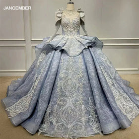 Vintage Puff Sleeve Luxury Ball Party Gown Evening Dress Jancember Wn069