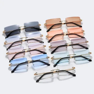 2026 New Luxury Fashion  Women Rimless Classic Solid Anti-Blue Sunglasses Rectangle
