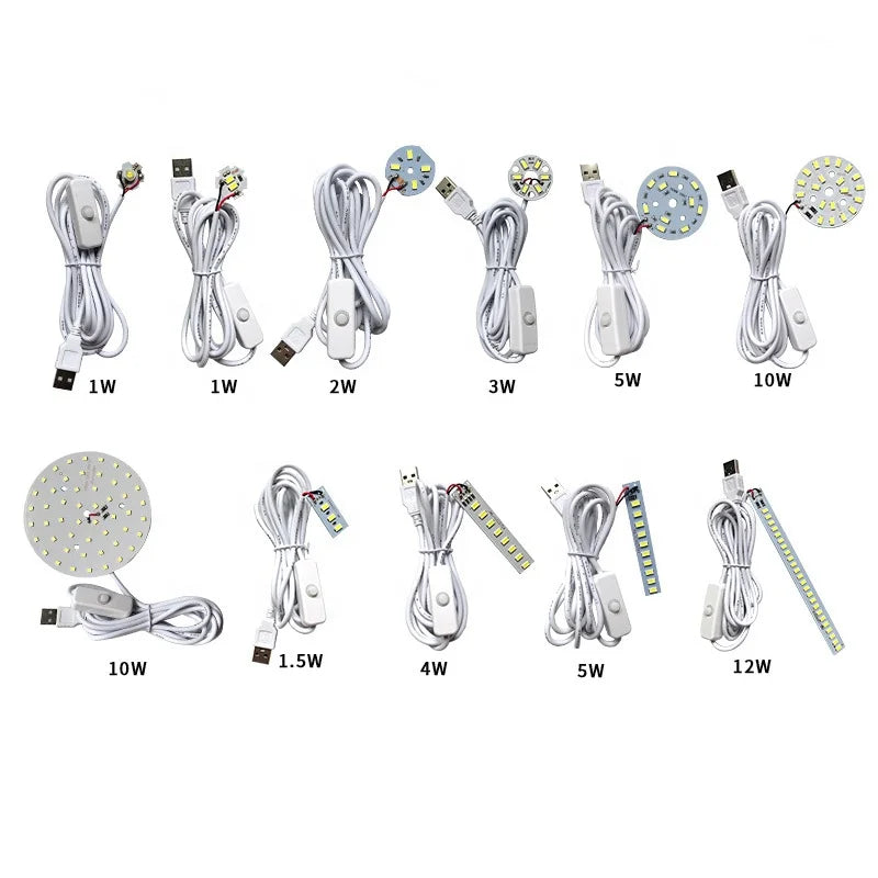 5V USB LED Chips 5730smd 1W 3W 5W 10W Light Beads Board Warm White DIY Light Source Bulb 2M Cable with Switch Button Replacement