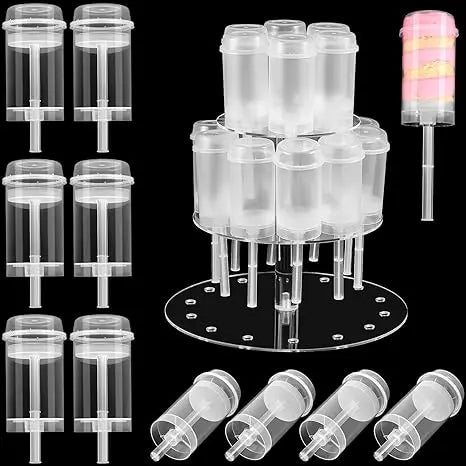 30 Clear Cake Pop Shooter Plastic Cake Containers Push up Containers Shooter Cups with Lids Cake Pop Tray Holder for Dessert