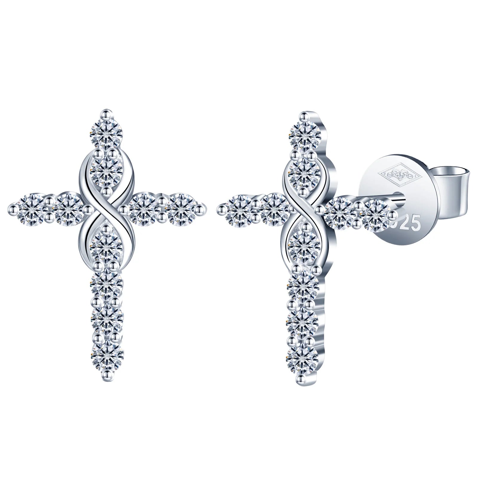 925 Sterling Silver Moissanite Cross Earrings for Women Fine Stud Design