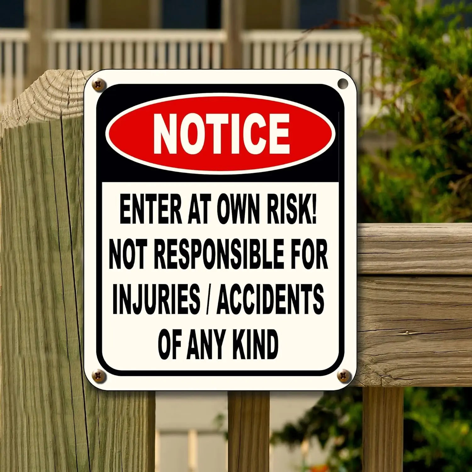NOTICE Enter at Own Risk Not Responsible for Injuries or Accidents Sign - Caution Safety Signs Warning Signs