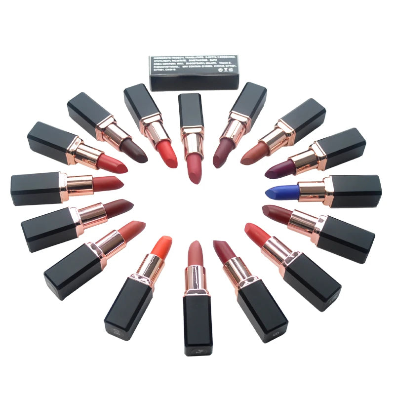 High Pigment 16 Colors Makeup Matte Lipstick Nude Red Long Lasting Custom Logo Vegan Cream Lipstick