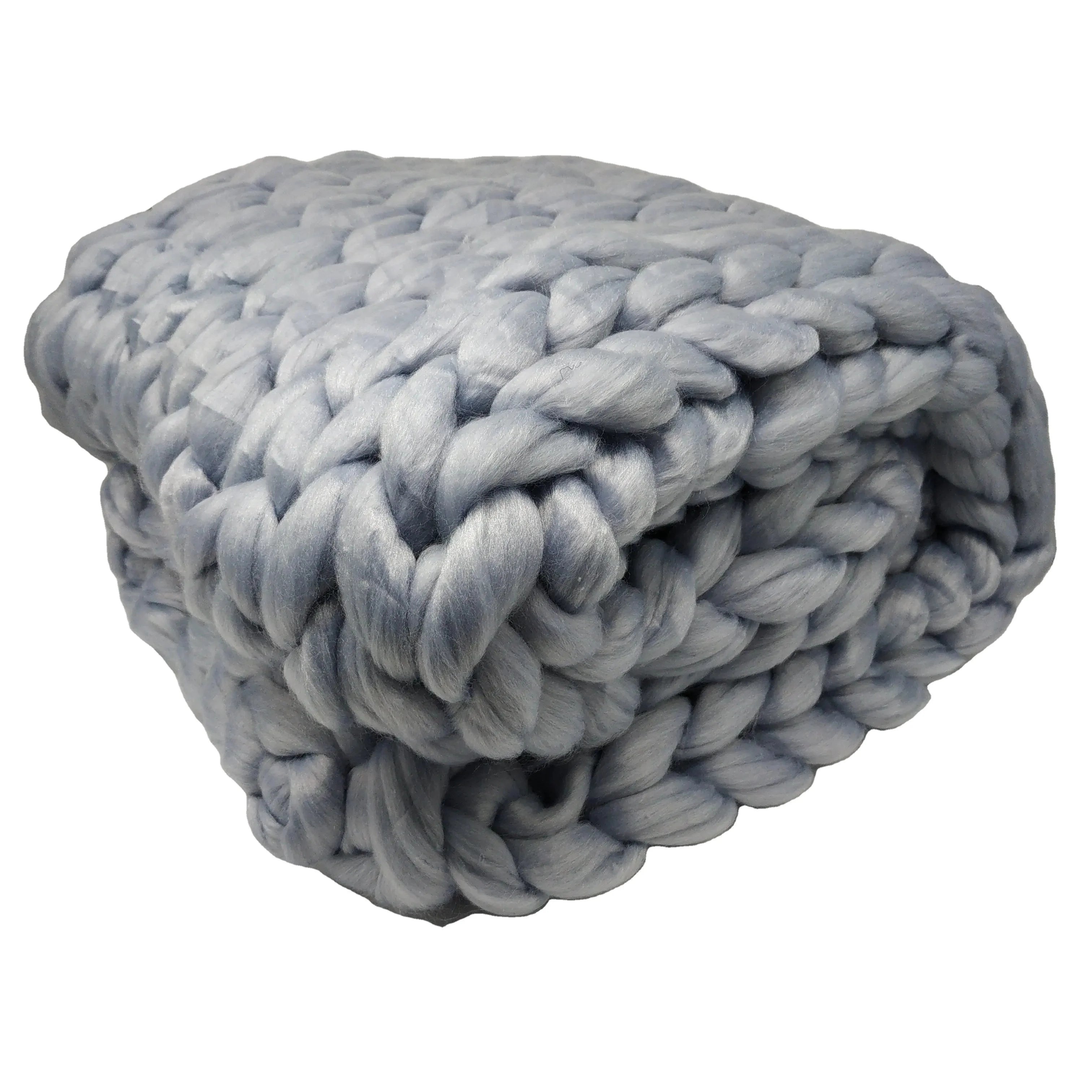 Handmade Polyester False Merino Wool Knitting Yarn Breathable Woven Fabric for Home Textile Wholesale Chunky Arm Blanket