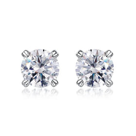 S925 Sterling Silver Round Brilliant Cut Moissanite Stud Earrings Butterfly 4-Prong Classic Minimalist Bridal Wedding Earrings