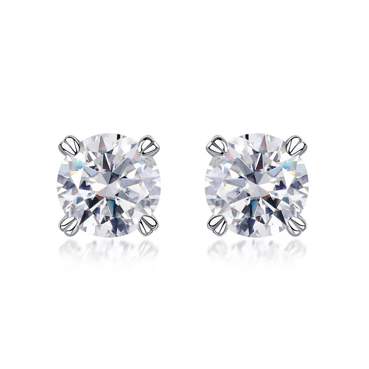 S925 Sterling Silver Round Brilliant Cut Moissanite Stud Earrings Butterfly 4-Prong Classic Minimalist Bridal Wedding Earrings