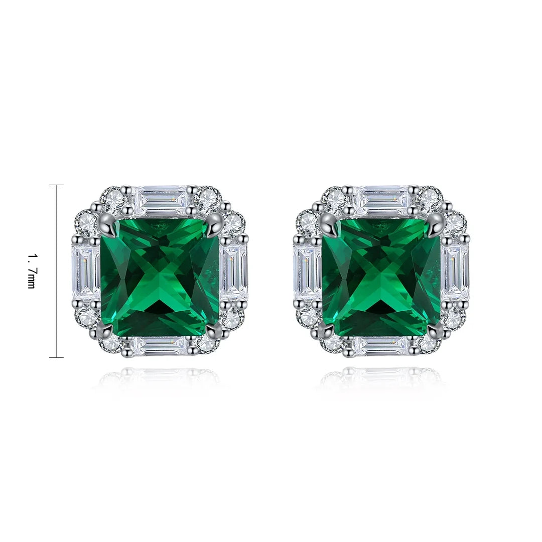 Light Luxury Trendy S925 Silver Lab Grown Emerald Stud Earrings Minimalism Design Geometric Style Women's Engagement Party Gift