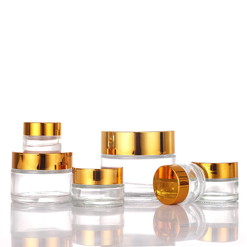 Wholesale 5g 10g 15g 20g 30g 50g 60g 100ml 200g 1 2 4 oz Empty clear Skin Care Cosmetic Glass Cream Jars with Black Plastic Lid