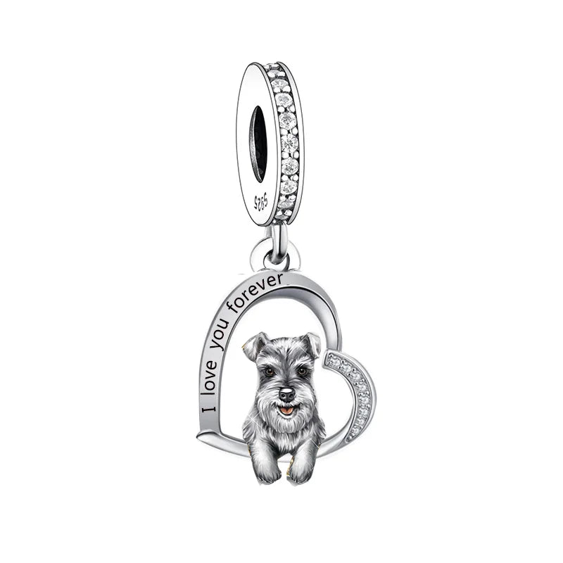 Fit Original Pan Charms Bracelet 925 Sterling Silver I Love You Forever  Schnauzer Dog Bead for Women Jewelry Making