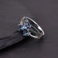 W0467 Silver Engravable Jewelry Wholesale Natural London Blue Topaz Rhodium Plated 925 Silver Ring Blue Gems Unique Ring