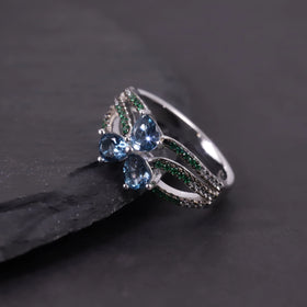 W0467 Silver Engravable Jewelry Wholesale Natural London Blue Topaz Rhodium Plated 925 Silver Ring Blue Gems Unique Ring