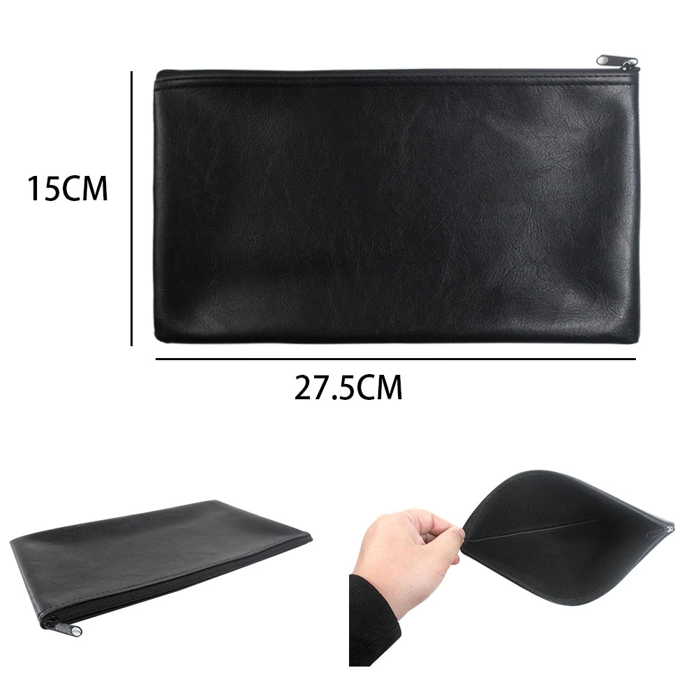 Wholesale 3 Pcs Money Bag with Zipper Bank Deposit Bag 15*27.5cm PU Leather Money Pouch Leather Zippered Coin Cash Wallet