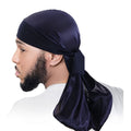 New Design Silky Satin Du Rag Long Tail With Elastic Solid Color Head Wrap Durag With Stretch Band for Men