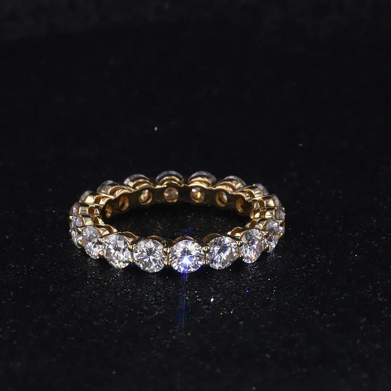 18k Gold Ring Yellow Color Full Eternity Round Shape Moissanite Jewelry Rings