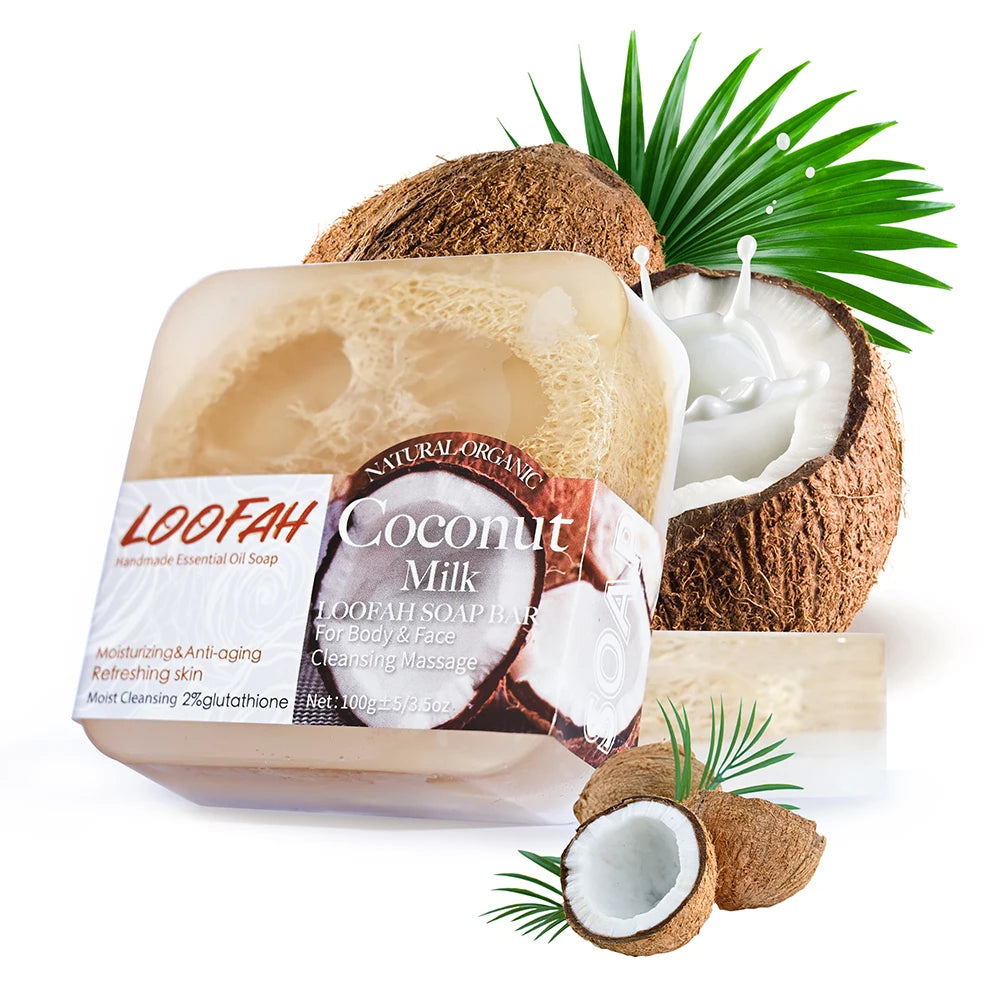 AiXin Private Label 100G Moisturizing Cleansing Repairing Smoothing Skin Toilet Soap Whitening Soap Bar Coconut Milk Loofah Soap