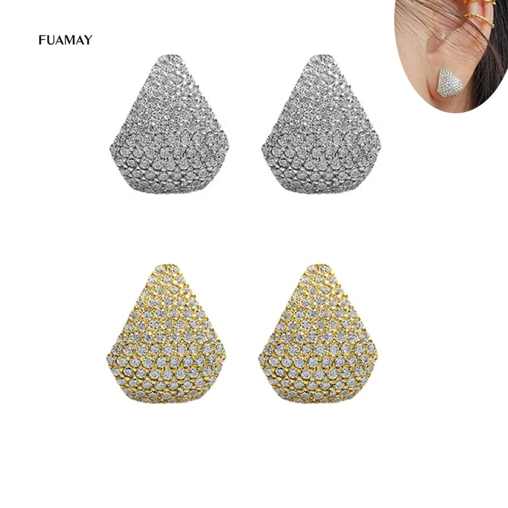FUAMAY Australian Niche Designer Minimalist Full Diamonds Water Drop S925 Sterling Silver Earrings for Women Earings Silver
