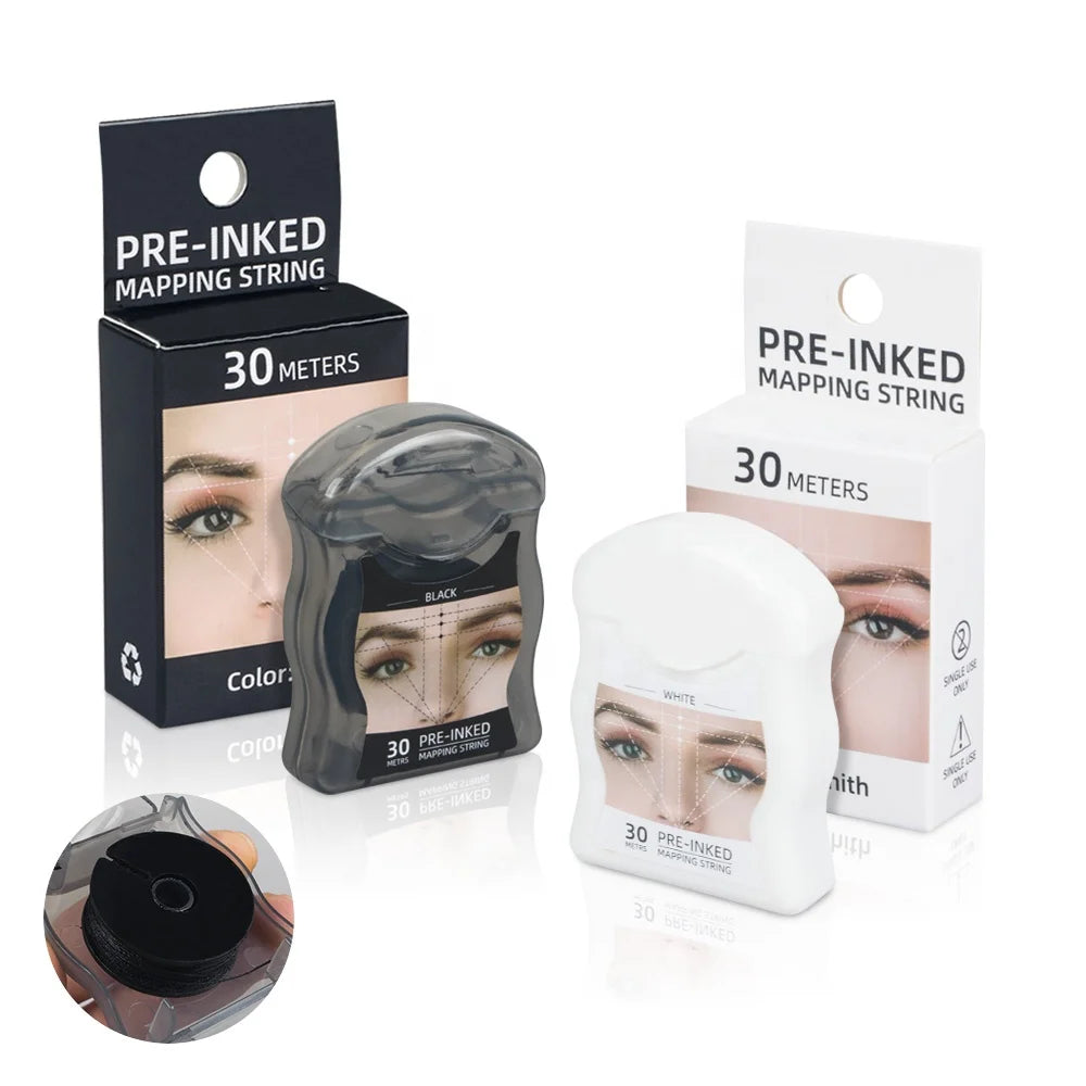 30m No Liquid Mapping String Eyebrow Pre-Inked Thread Mapping Brows Marker Line Black Permanent Makeup Tattoo Dyeing Tool