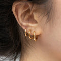 High End Polished 18k Gold Plated Stainless Steel 5mm Chunky Solied Line Gold Huggies Hoop Geometric Earrings For Women