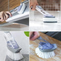 Kitchen Cleaning Brush Set With Removable Brush Sponge Dispenser Long Handle Dish Pot Cleaner Automatic Liquid Dispenser