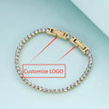 Custom Logo Tennis Bracelet Fashion Fine 18K Gold Stainless Steel Cubic Crystal Zircon Adjustable Extender CZ Bracelet for Women
