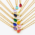 Dainty Jewelry Plated Chain Stainless Steel Waterdrop Birthstone Zircon Crystal Pendant Necklace Gold for Women 18k Necklaces